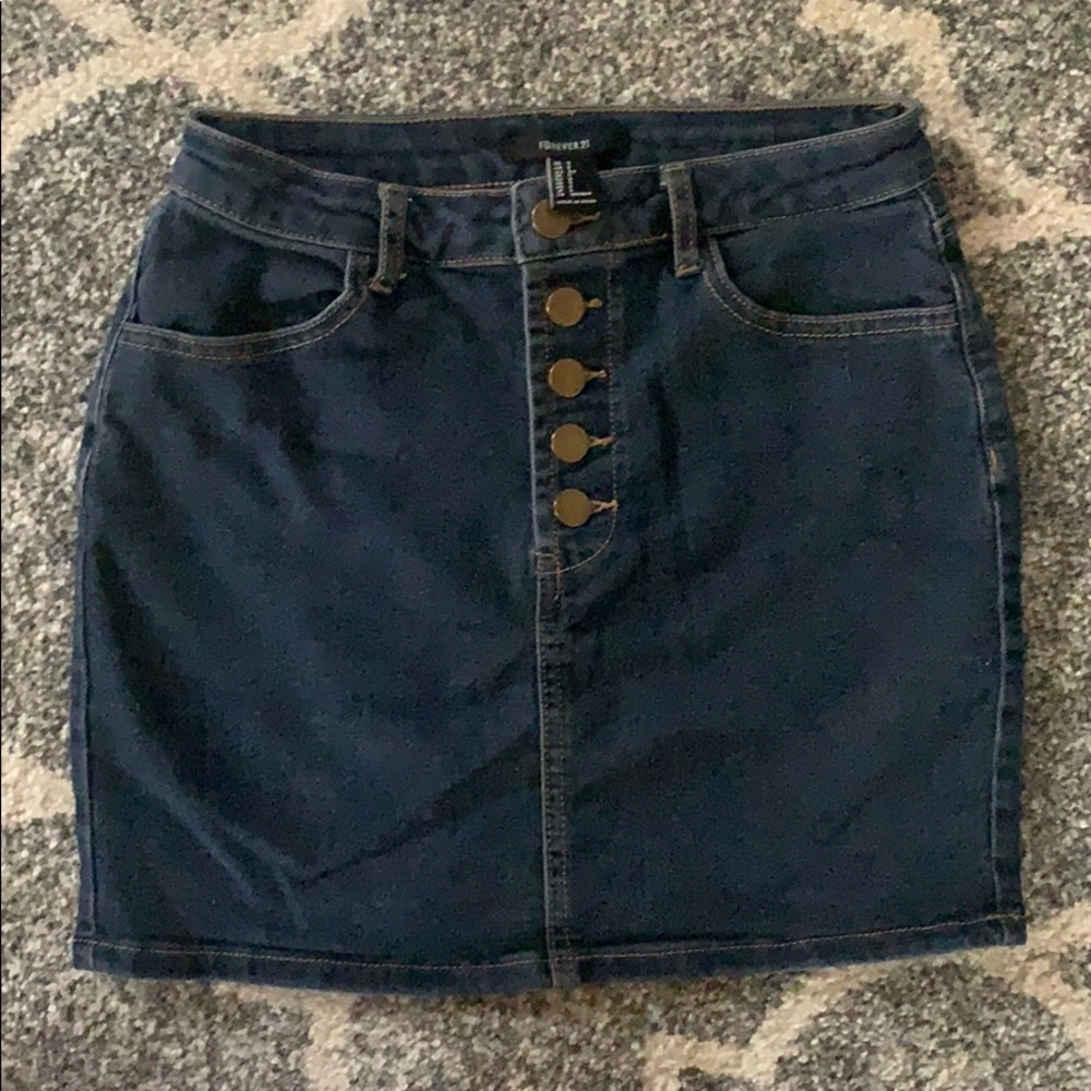 Semi Button Down Mini Skirt -Dark Denim